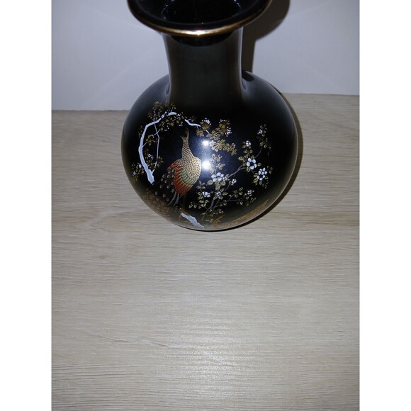OMC Vase Japan Handpainted Peacocks with Gold Rim 6×4 Diameter 5×14 Vintage - Picture 12 of 14